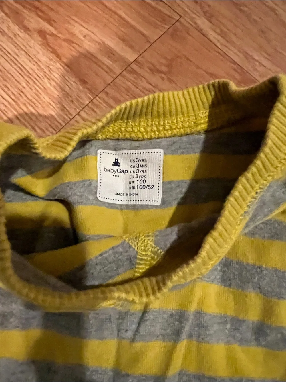 GAP Yellow & Gray Striped Long Sleeve Tee